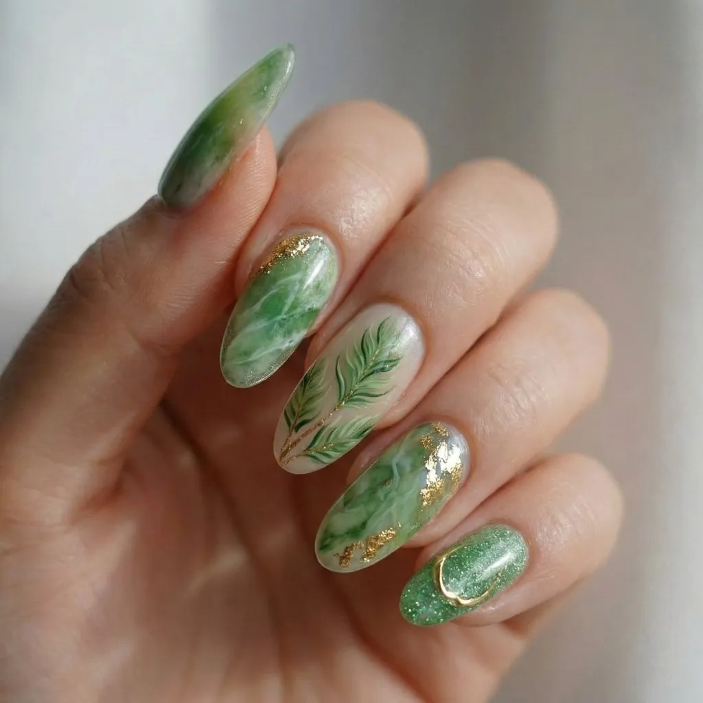 Mint green Korean gel manicure London