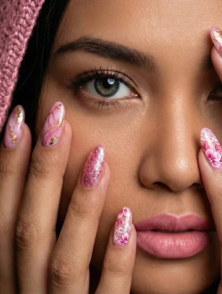Pink gel nails mobile service London