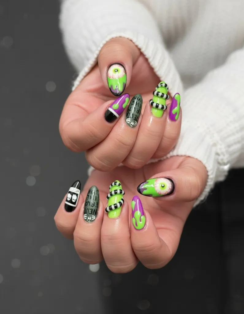 Halloween themed gel nail art London